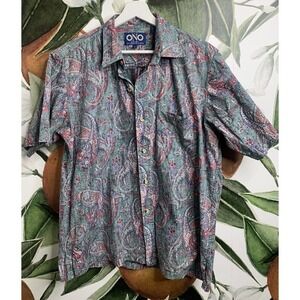 The ONO Shirt by Liberty House Large Reverse Print Paisley Button Front Shirt